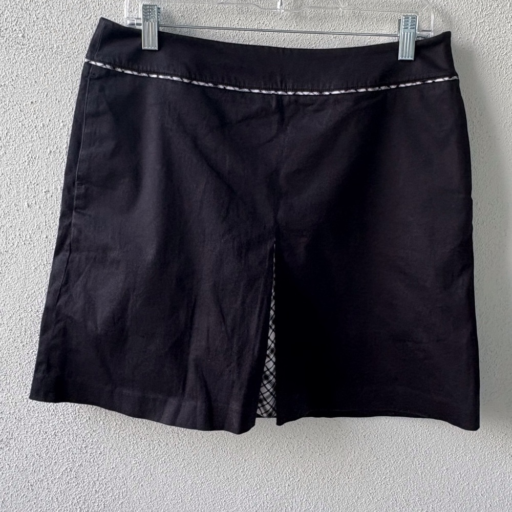 Talbots Stretch‎ Skort Size 10 Black with White Trim Plaid Casual Pockets